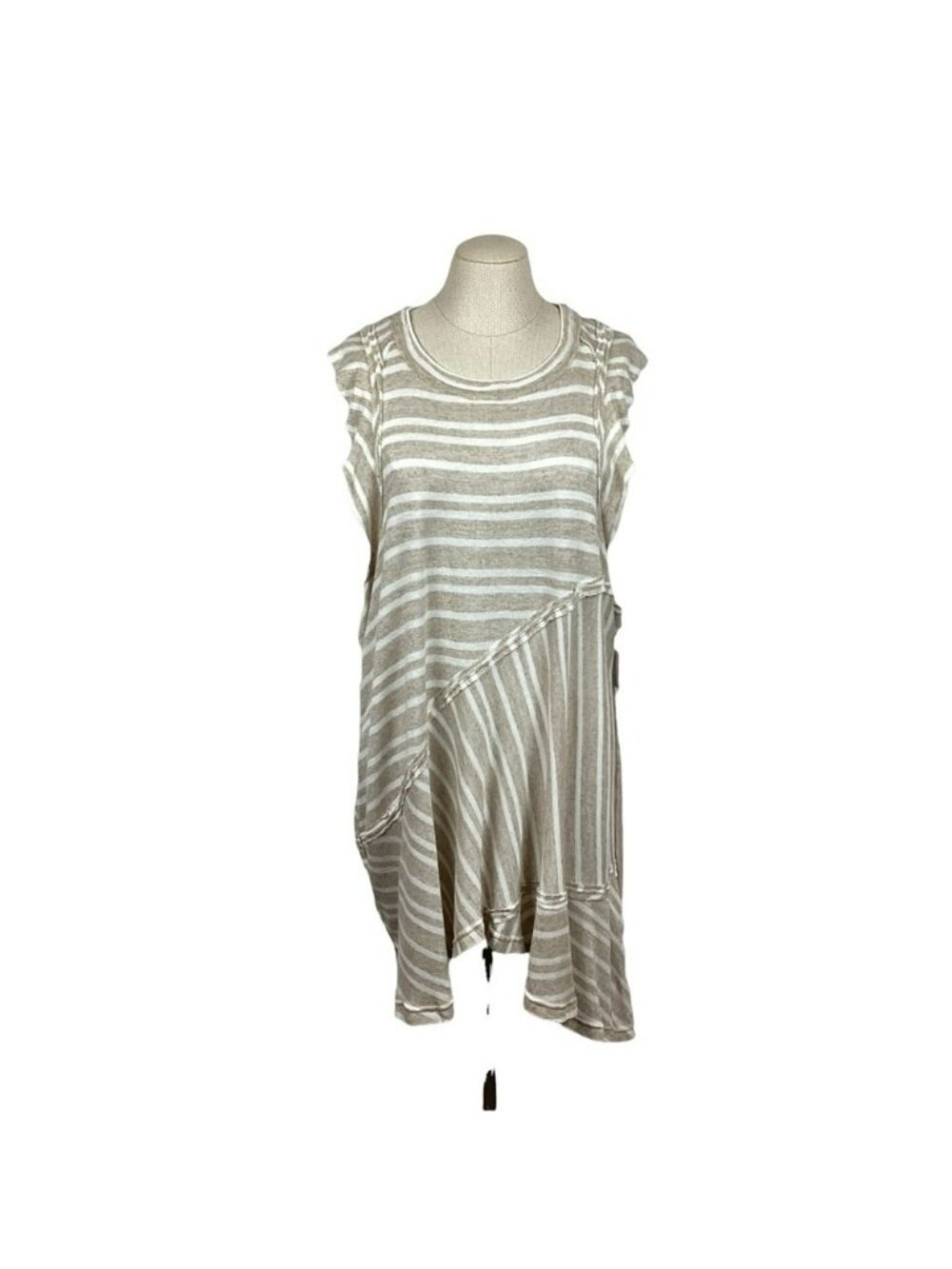 Free People Striped Linen-Blend Lightweight Sweater Top Size M Tan/Brown NEW - Picture 3 of 15